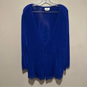 Travelers Collection Shirt Womens Large Blue Stretchy Slinky Comfort Lace Hems